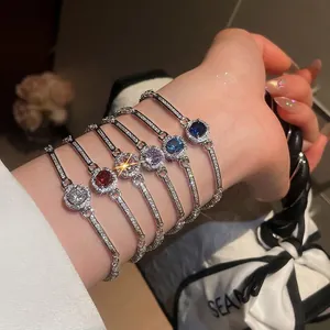 Vintage luxury round zircon bracelets for women with shimmering crystals in multiple colors.