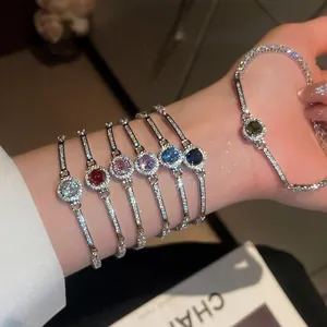 Vintage style round zircon bracelets with various gemstone colors for women luxury jewelry