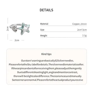Detailed size specifications for the starfish and shell open ring with zircons