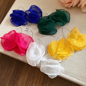 Elegant bohemian chiffon flower petal hook earrings available in multiple vibrant colors