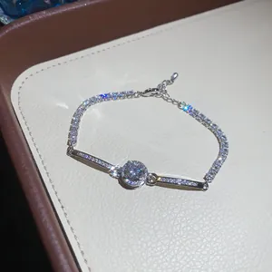 Detailed view of a vintage silver bracelet with sparkling round zircon and pave accents.