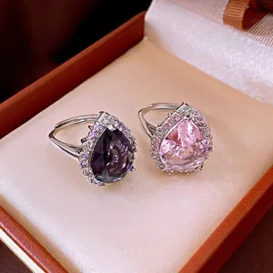 Luxus Kupfer Zirkonia Wassertropfen Halo Ring Für Damen Versilbert Birnenschliff Verstellbar Mode Schmuck Fingerring Für Hochzeit Party