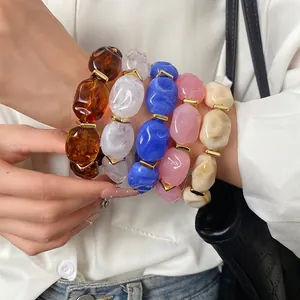Colorful acrylic irregular geometric bead bracelets with gold accents for women