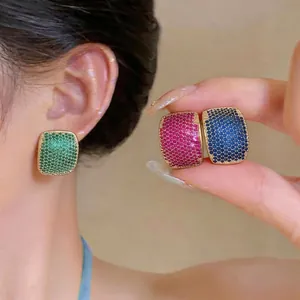 French Luxury Geometric Rectangular Zirconia Stud Earrings 925 Sterling Silver Earring Post Copper Inlaid Delicate Earrings Jewelry for Women