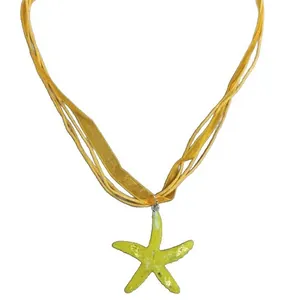 Vibrant yellow starfish pendant necklace for seaside vacation and boho summer style