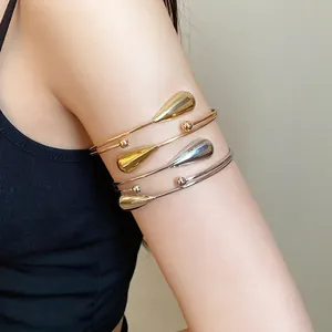 Minimalist metal double-layered water-drop open cuff bracelet for a retro and chic look