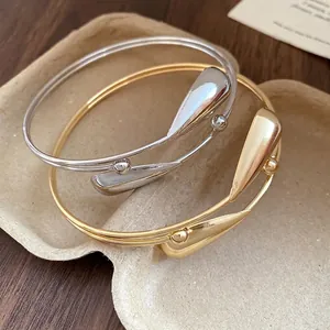 Elegant vintage gold and silver double-layer teardrop open bangles for women jewelry