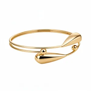 Elegant double-layered gold open bangle with polished water drop design for women