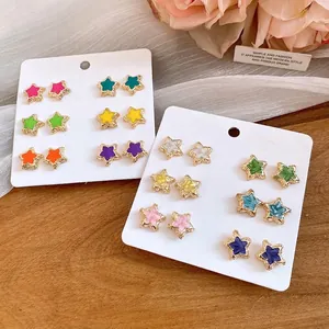 Forest Style Colorful Star Stud Earrings Enamel Alloy Sweet Earrings With Silver Earring Post Women Fashion Jewelry Gift