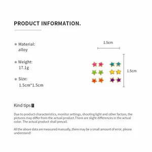 Detailed specifications for the 12-piece colorful star stud earring set with dimensions