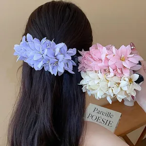 Korean Style Fabric Simulation Flower Hair Clip Elegant Handmade Duckbill Clip Sweet Vacation Floral Hairpin For Women