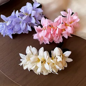 Sweet fabric floral hair clips with water droplets for women, elegant vacation style