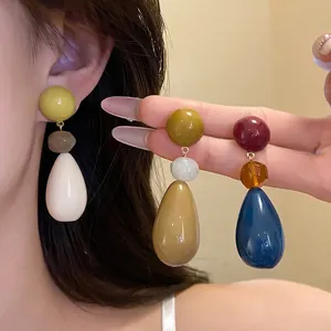 Vintage Resin Water Drop Pendant Earrings Minimalist Fashion Jewelry With Silver Earring Post For Women Daily Dating