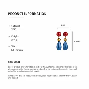 Detailed resin drop earrings specifications showing 5.5cm length and teardrop design