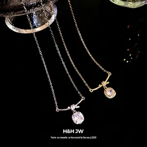 Luxury 14K gold plated clavicle necklace featuring sparkling square zircon pendant
