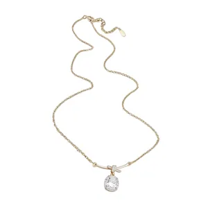 14K gold plated pendant necklace featuring a large sparkling oval cubic zirconia for women