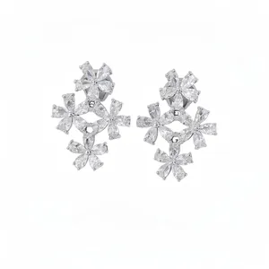 Elegant cubic zircon flower ear clips with 18K gold plating for non-pierced women ears