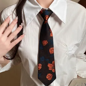 Elegant handmade embroidered floral necktie necklace with vintage high-end design style