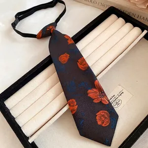Handmade embroidered flower necktie necklace with elegant vintage floral pattern