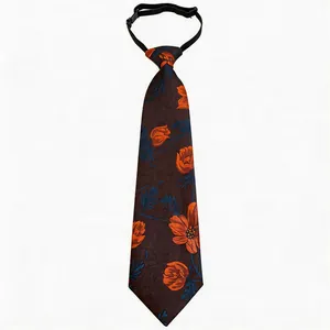 Handmade embroidered floral necktie choker necklace in vintage brown fabric design