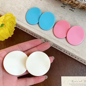 Korean style minimalist large round stud earrings in sweet dopamine colors, blue pink and cream
