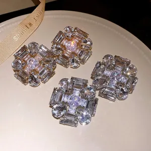 Elegant minimalist diamond zircon geometric stud earrings with a refined cross design