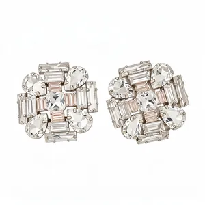 Sparkling silver needle zircon cluster stud earrings for elegant women's fashion