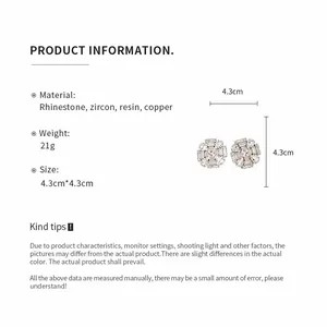 Product details and measurements for elegant rhinestone and zircon floral cluster stud earrings