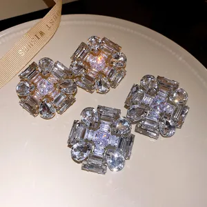 Sparkling silver needle zircon stud earrings with luxury crystal accents for women