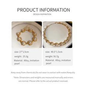 Vintage style gold-tone necklace and bracelet set with imitation pearls detail