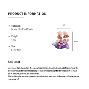 Dettagli del prodotto per orecchini in resina e fiori di chiffon con dimensioni