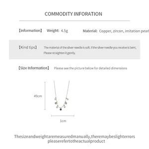Product detail showing dimensions and material of the colored zircon pearl necklace