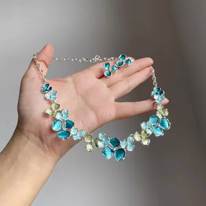 Elegant Alloy Enamel Flower Jewelry Set For Women Floral Pendant Necklace And Matching Stud Earrings Stylish Accessories Jewelry Gift