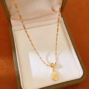 Collier Luxueux en Zirconia Goutte d'Eau Plaqué Or 18K pour Femmes Chaîne en Cuivre Style Boho Ethnique Vintage Bijoux Élégants