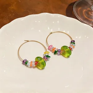 Elegant summer vibrant colorful resin bead hoop earrings for women stylish jewelry gift