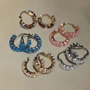 Elegant zircon wheat ear hoop earrings set with colorful gemstones in gold and silver