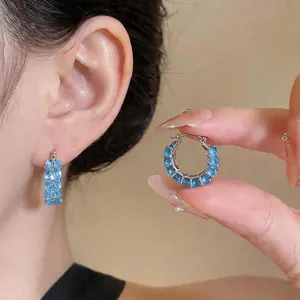 Blue zircon wheat ear hoop earrings with a minimalist minimalist design