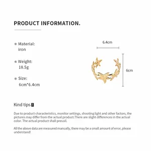Detail view of gold star open cuff bracelet showing material weight and size specs