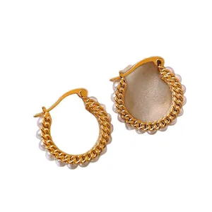Elegant French vintage gold hoop earrings featuring delicate white pearl edge detailing