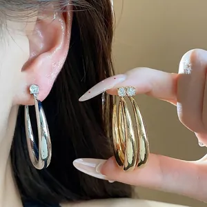 Minimalist 18K Gold Plated Copper Hoop Earrings With 925 Sterling Silver Earring Post Elegant Rhinestone Round Stud Earrings