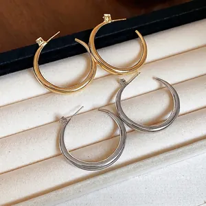 18k gold plated silver needle hoop earrings with square zircon accents for women's jewelry
