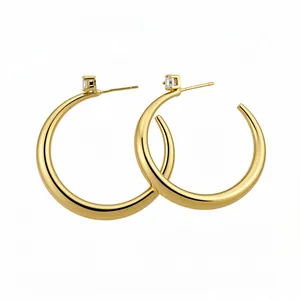 Elegant 18k gold plated hoop earrings with zircon accents and minimalist design