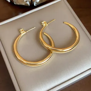 Macro detail of 18k gold plated hoop earrings with shimmering zircon on silver needle pins