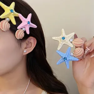 Vibrant colorful starfish and seashell hair clips perfect for summer beach vacation styling