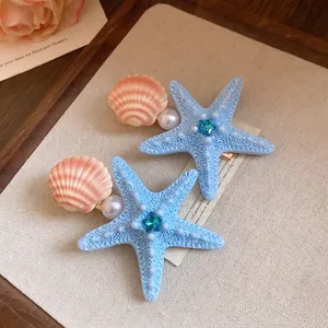 Summer starfish and shell hair clips with pearl and crystal details
