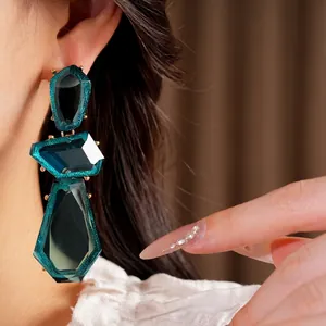 Statement large teal irregular resin geometric drop earrings for women