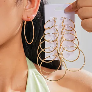 Minimalist Iron Round Hoop Earrings Set With Steel Earring Post Vintage European Style Gold Silver Black Circle Earrings For Women Jewelry