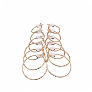 Six-piece set of elegant rose gold hoop earrings in assorted sizes with steel needles