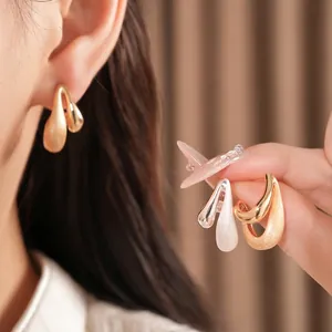 Elegant 18k gold plated brushed teardrop stud earrings with minimalist luxury design for women