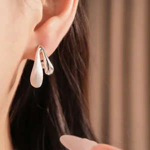 Minimalist 18k gold plated waterdrop stud earrings with brushed silver finish